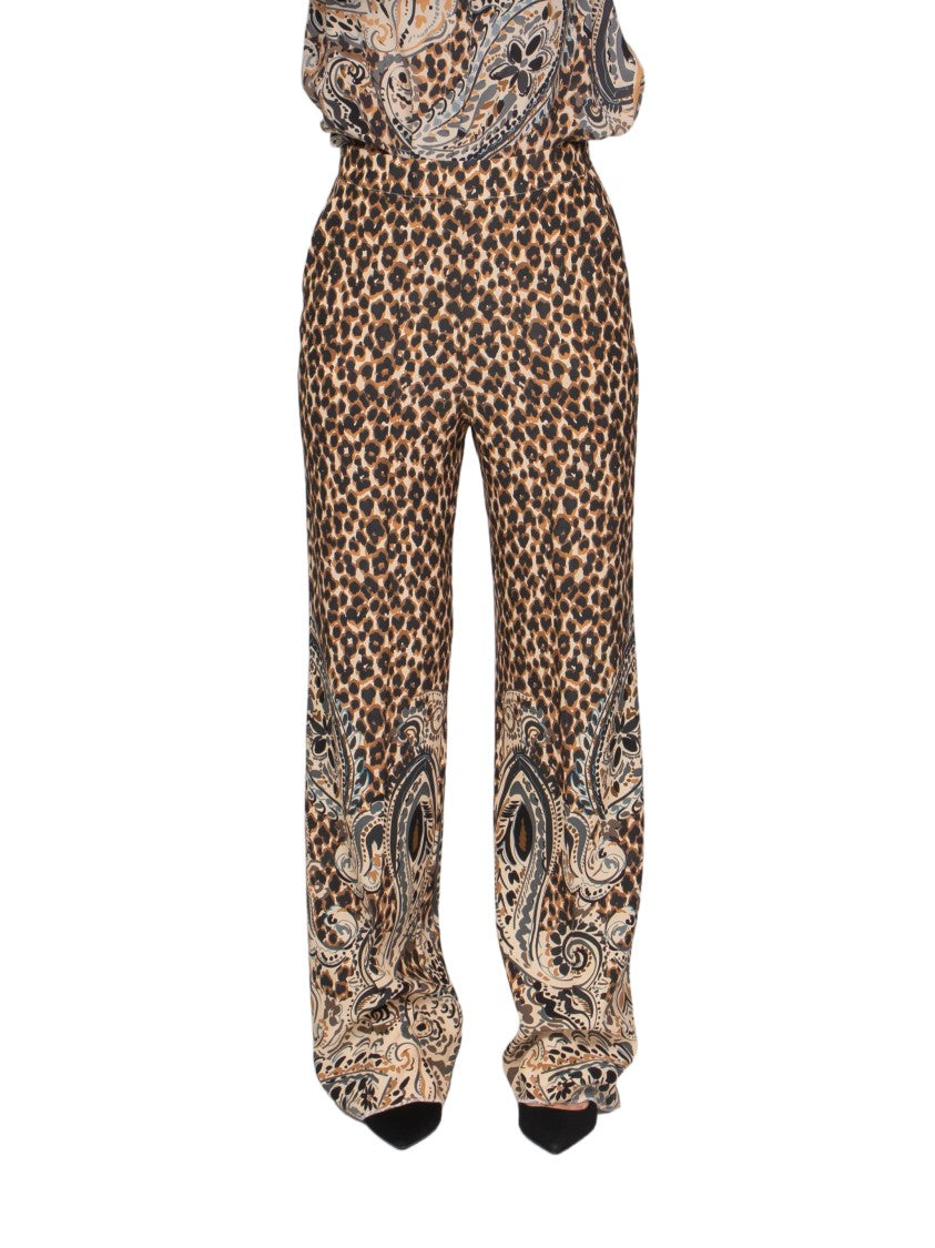Etro Wide-Leg Pants With Leopard Print And Paisley Detailing
