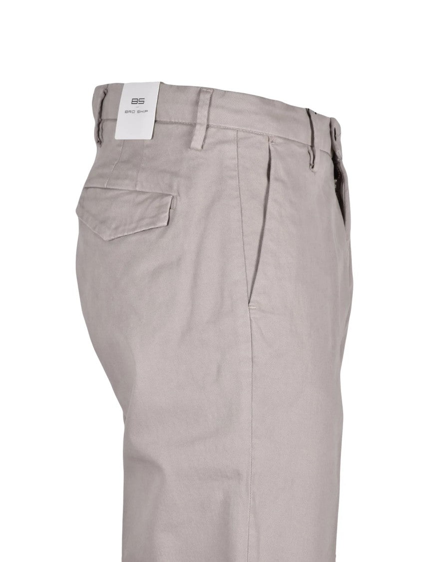 Bro Ship Straight-Leg Cotton Blend Beige Trousers With Flap Pockets