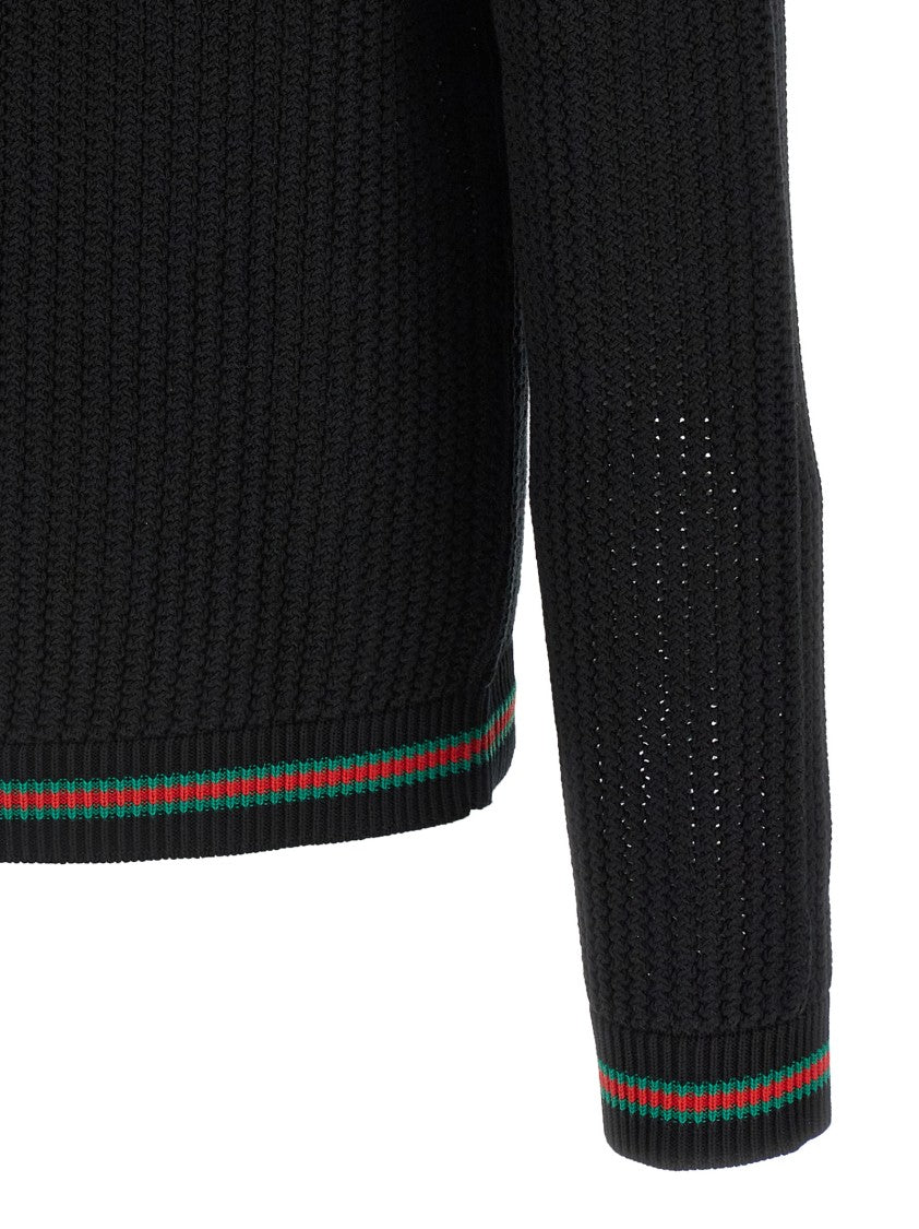 Gucci Web Ribbon Cardigan With Intarsia Logo