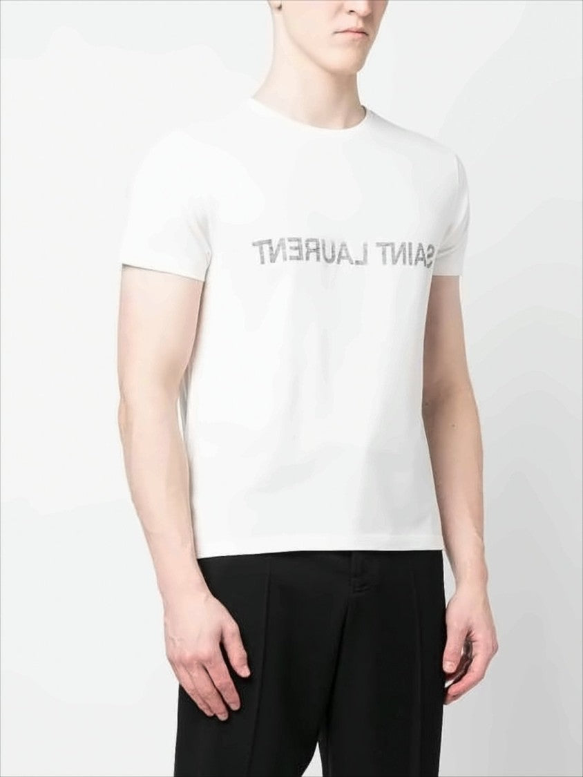 Saint Laurent Minimalist Crew Neck T-Shirt With Bold Text Print