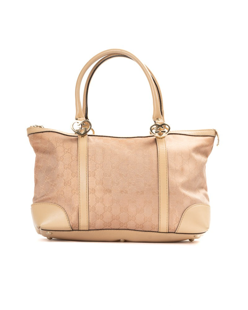 Gucci Medium Shopper Bag With Laminated Canvas And Leather Accents