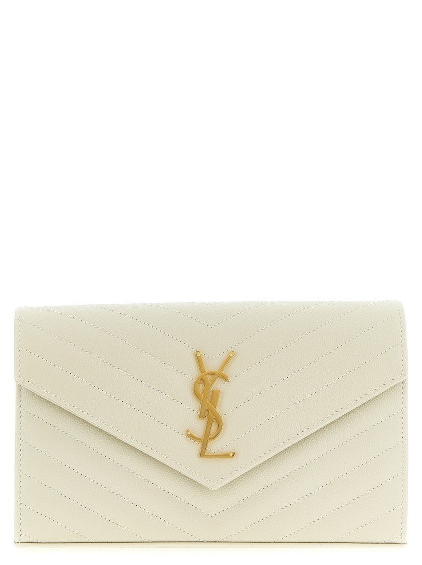 Saint Laurent Chevron-Patterned White Leather Crossbody Bag With Gold Hardware