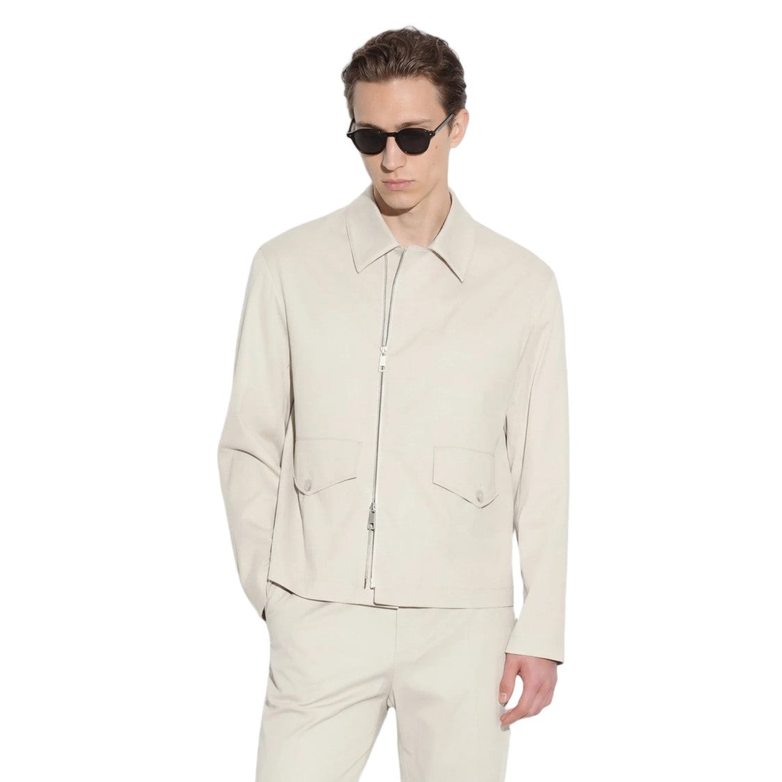Paolo Pecora Cotton-Lyocell Off-Center Zipper Functional Casual Jacket