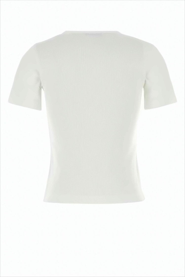 Tory Burch Fitted Ribbed White Top With Round Neckline