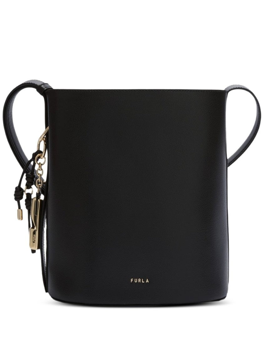 Furla Black Leather Logo Shoulder Bag