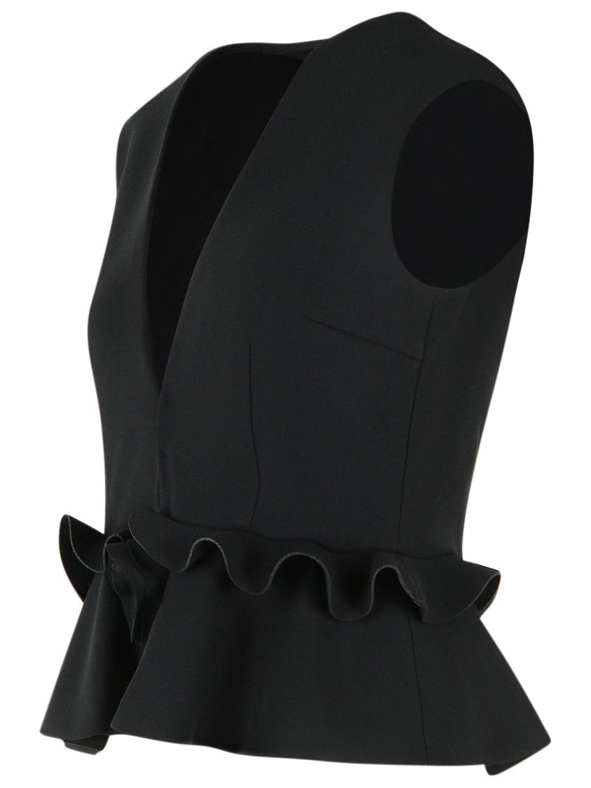 Rotate Black Peplum Floral Detail Top