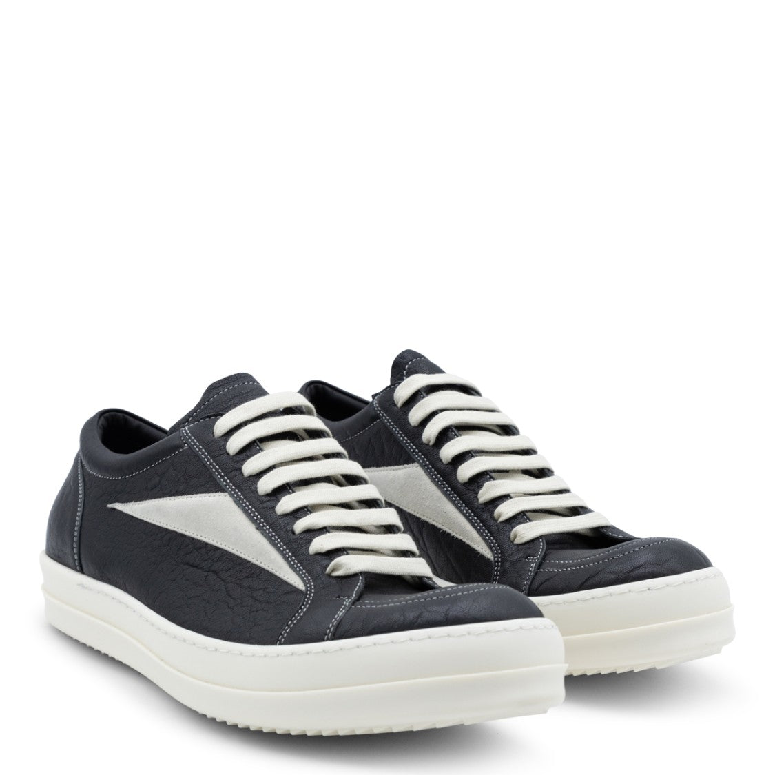 Rick Owens Angular White Stripe Black Leather Sneakers