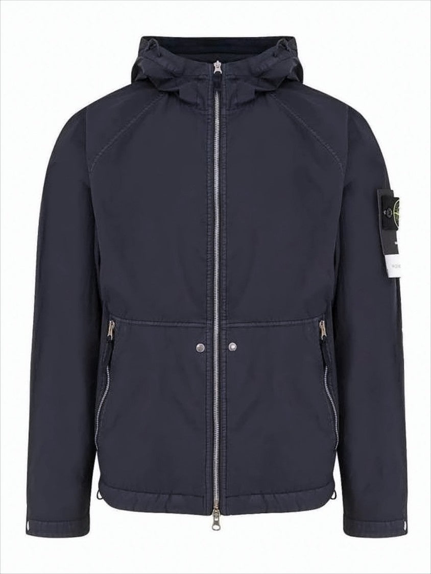 Stone Island Minimalist Blue Polyamide Jacket With Hood
