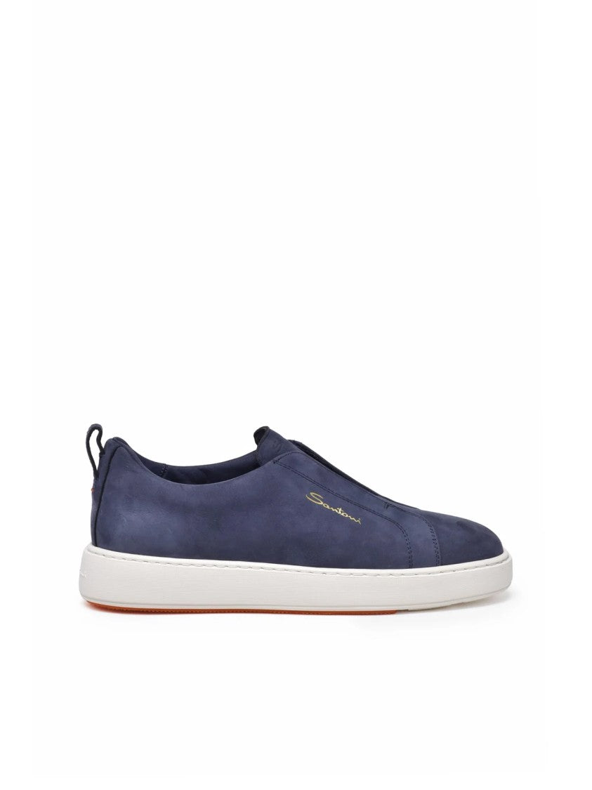 Santoni Blue Suede Slip-On Sneakers