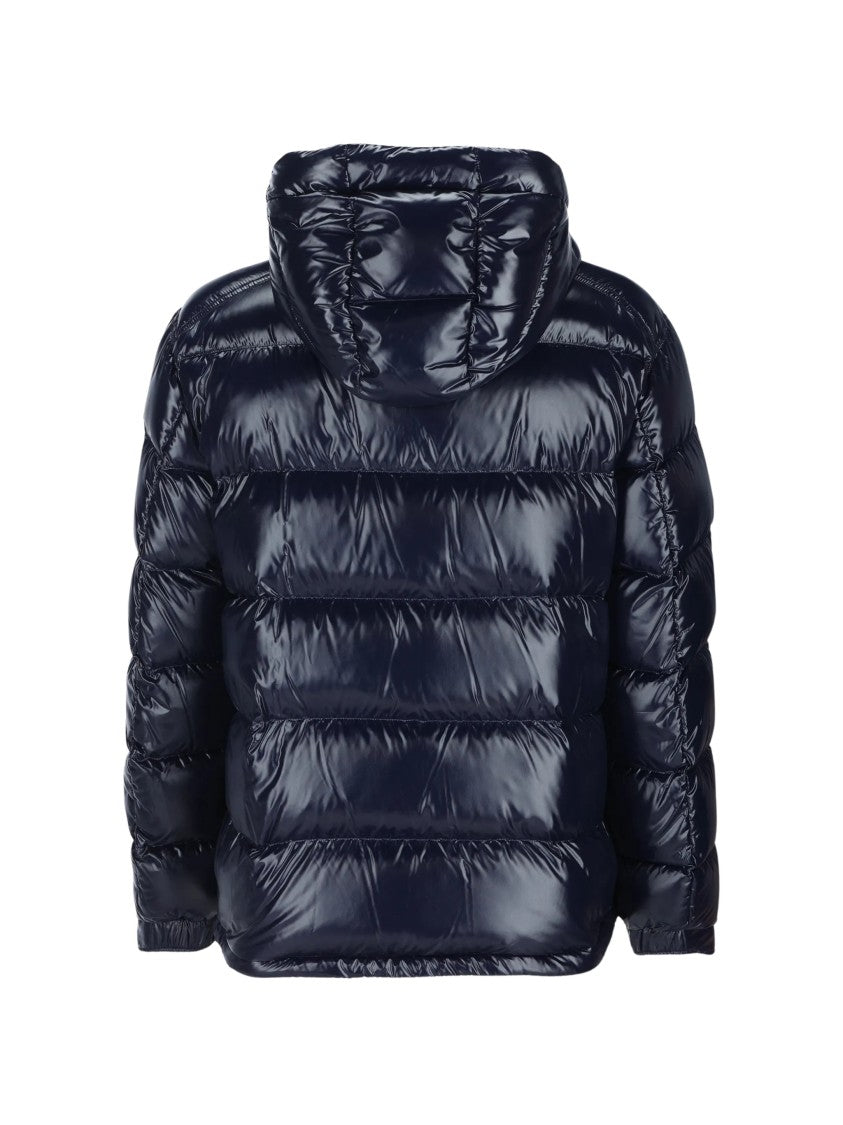 Herno Hooded Down Jacket With Glossy Navy Finish And Horizontal Quilting