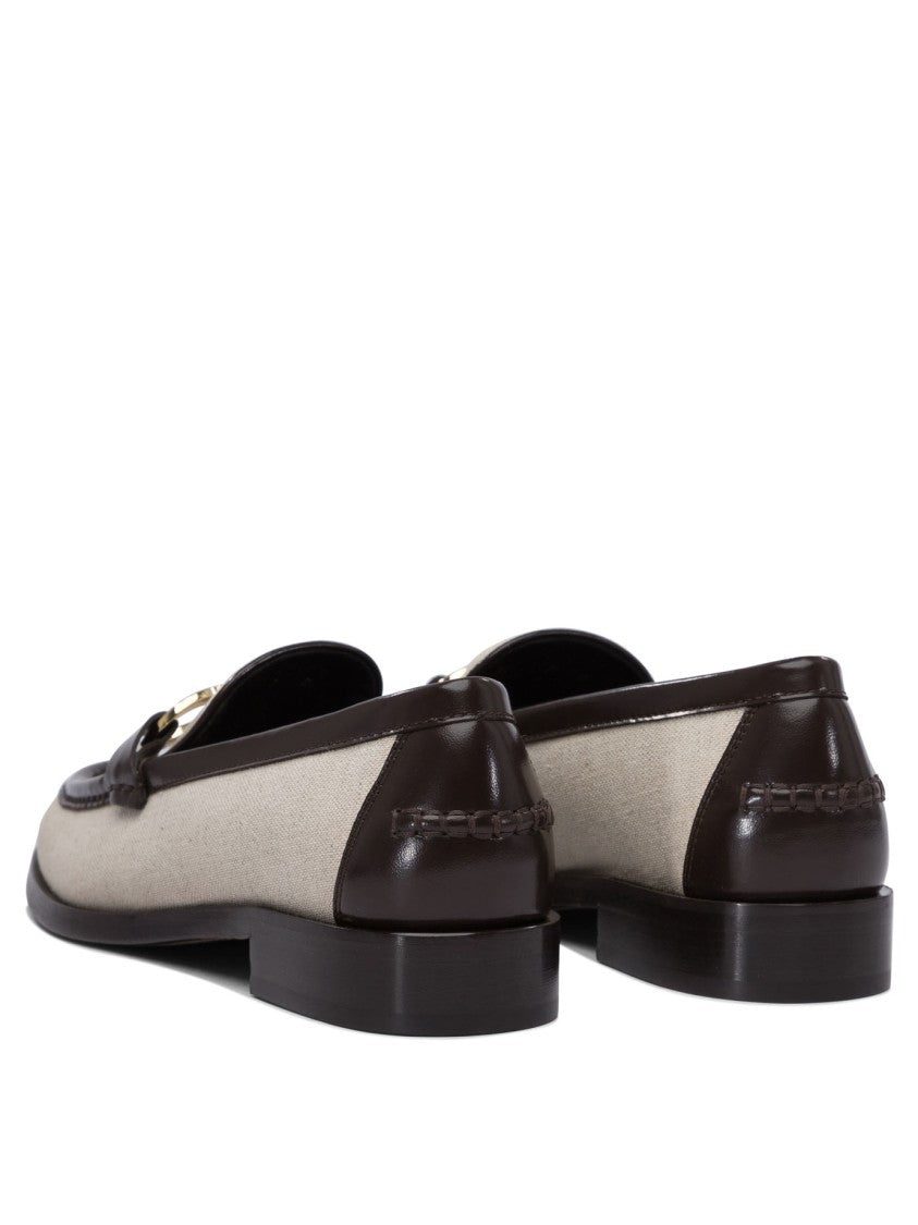 Ferragamo Leather-Textile Blend Loafers With Decorative Buckle