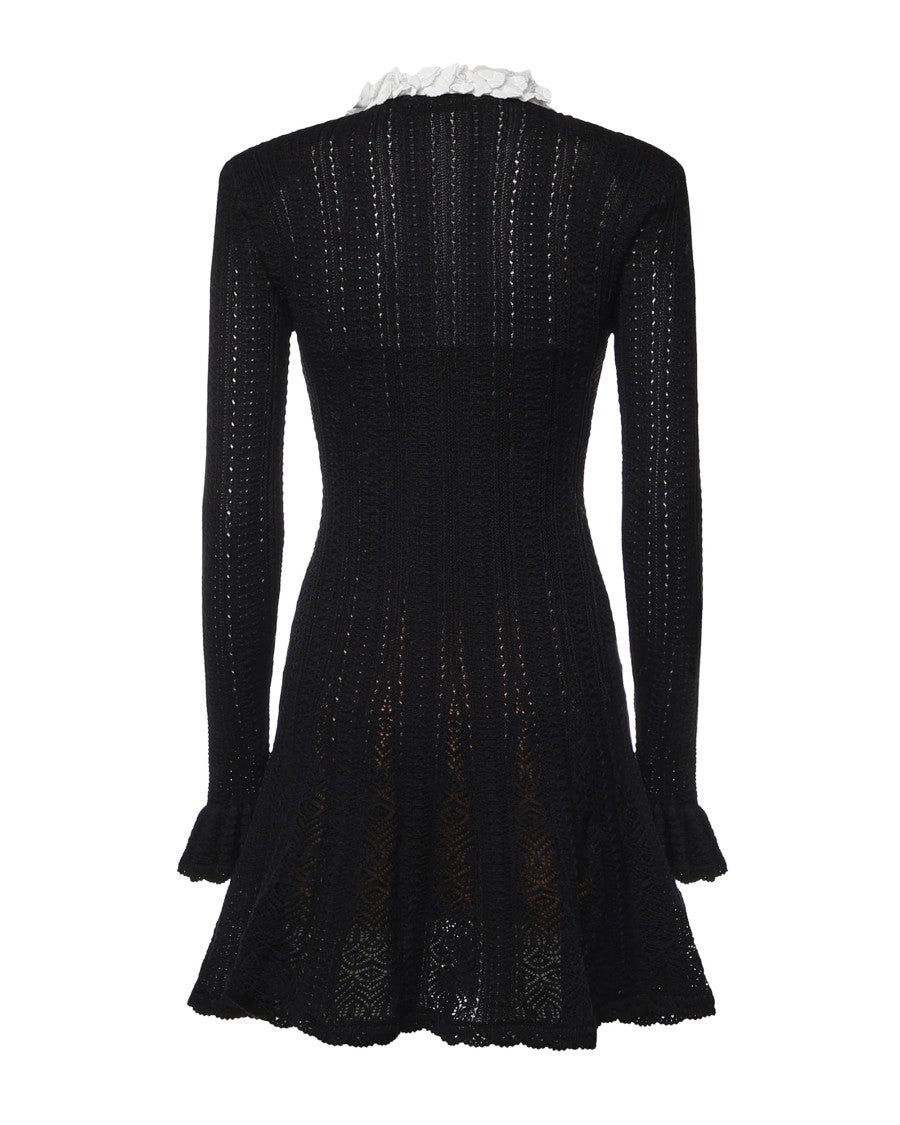 Self-Portrait Knit Jewel Button Floral Trim Mini Dress
