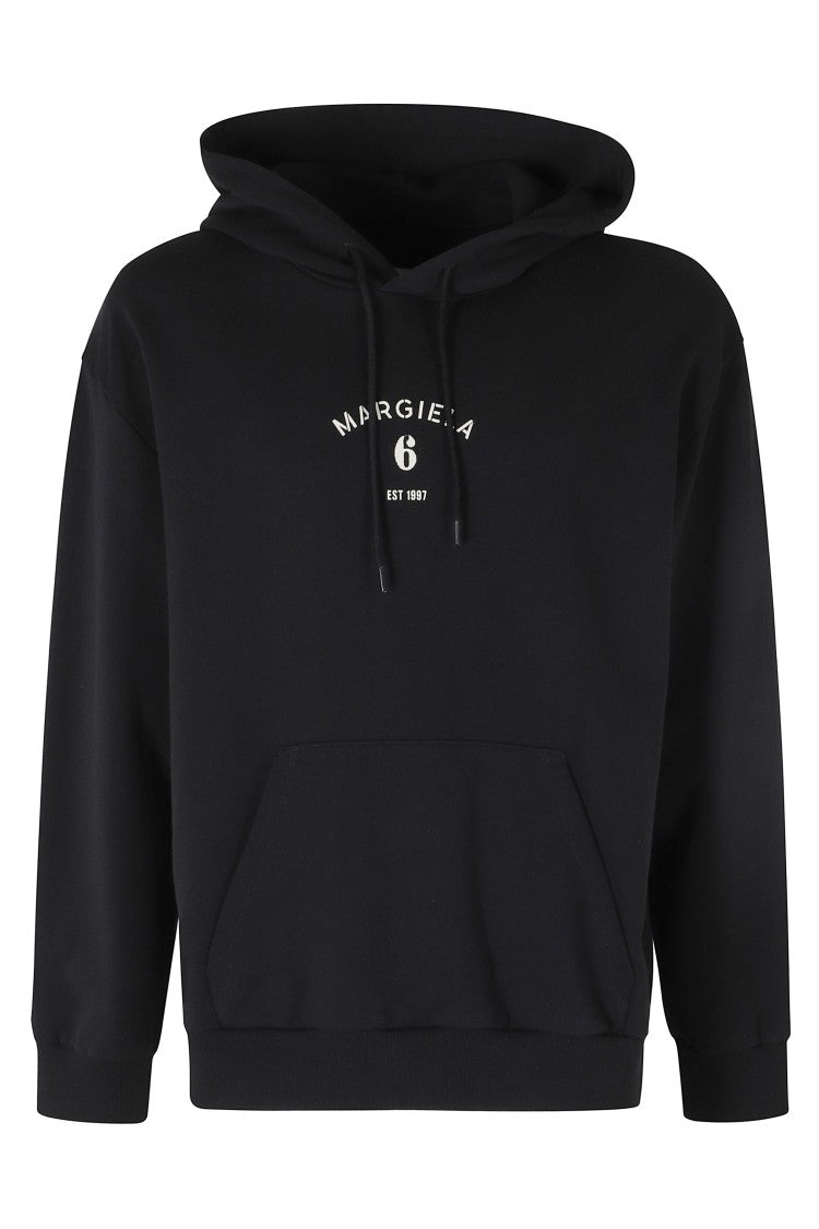 Mm6 By Maison Margiela Black Front-Printed Hooded Cotton Sweatshirt