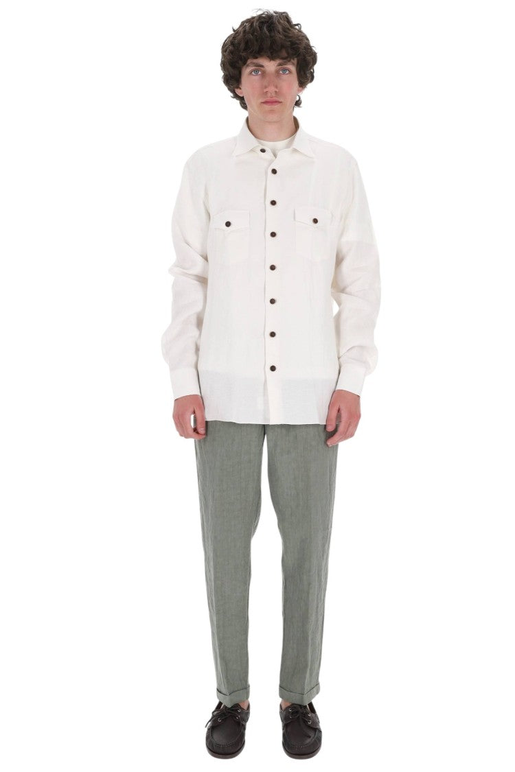Borriello White Nigel Pure Linen Overshirt Jacket