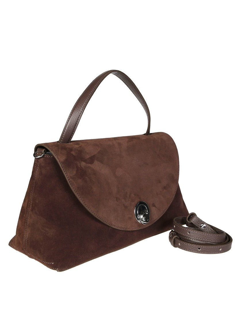 Coccinelle Trapezoidal Suede Handbag With Twist-Lock Clasp