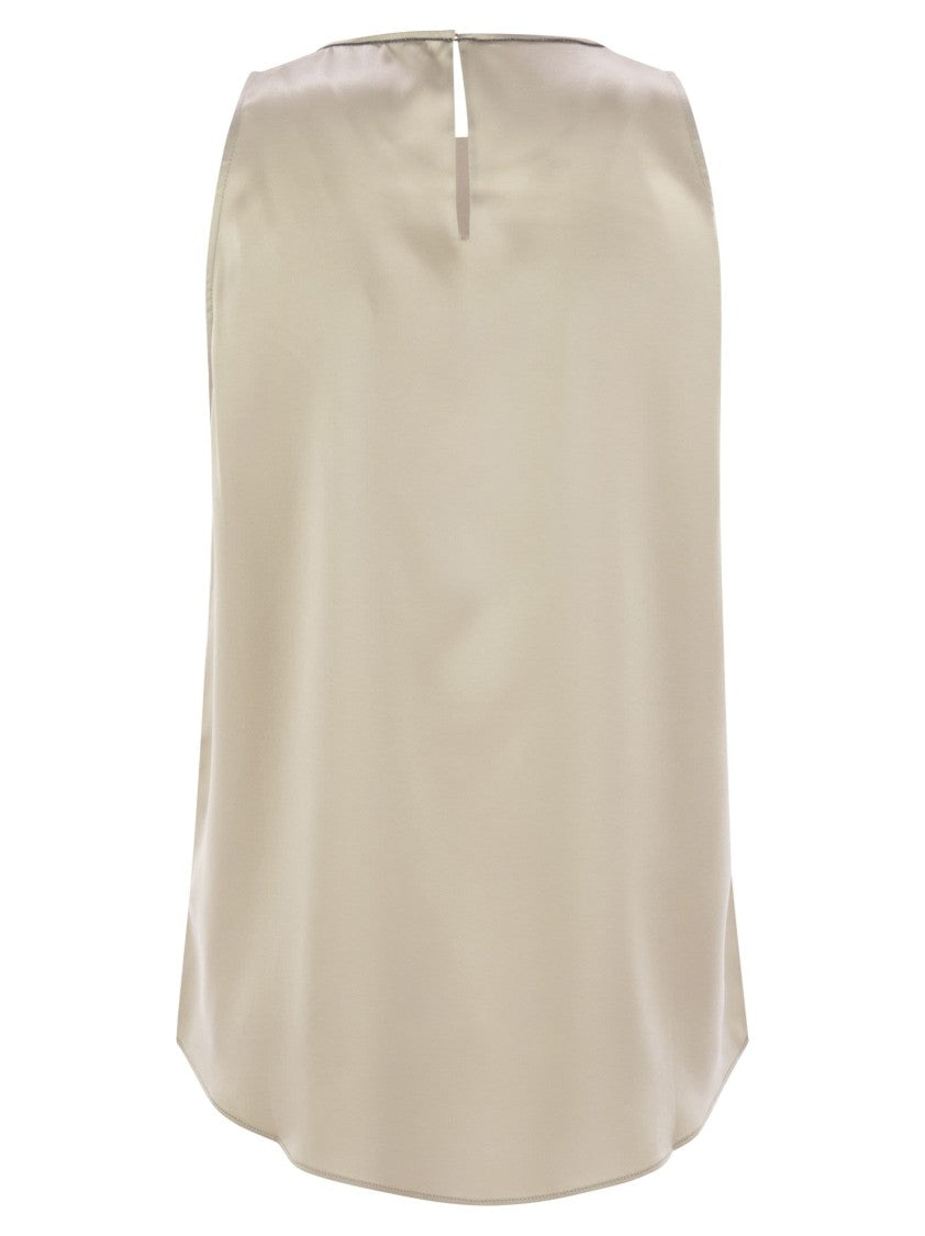Brunello Cucinelli Stretch Silk Satin Top With Jewellery