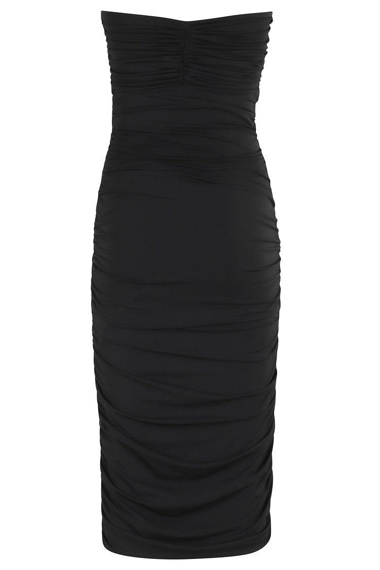 Amen Draped Midi Dress With Front Rhinestone Brooch