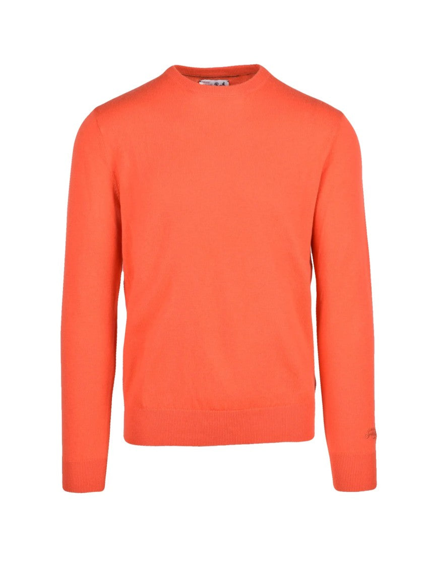 Mc2 Saint Barth Crewneck Sweater In Vibrant Orange Merino Wool-Cashmere Blend