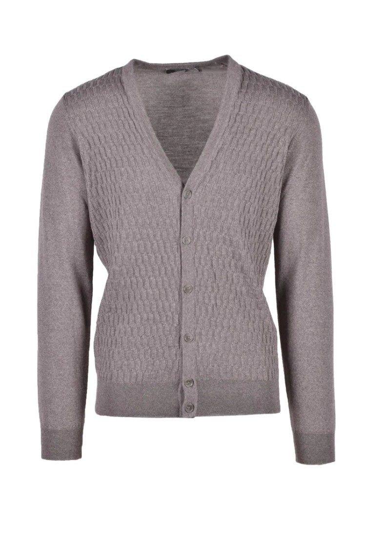 Fama Beige Merino Wool Cardigan