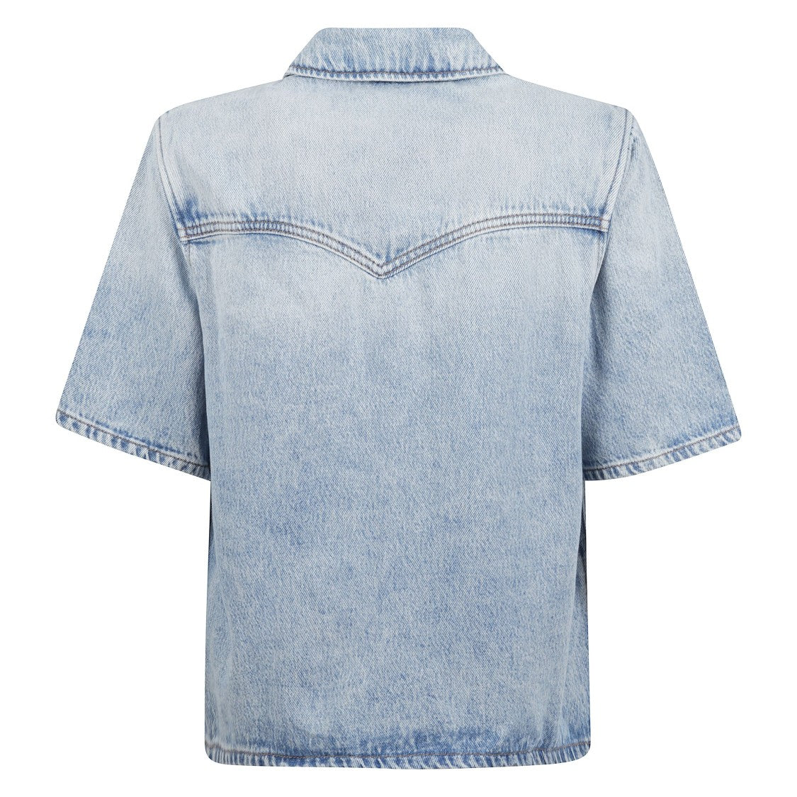 Ganni Short-Sleeved Denim Shirt With Front Pockets
