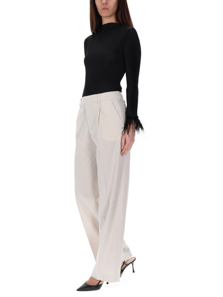 Pt Torino Grey Virgin Wool-Blend Wide-Leg Pants