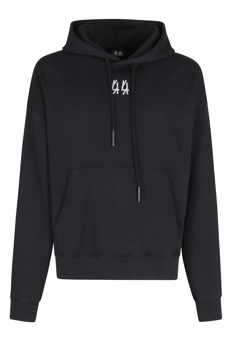 44 Label Group Black Front-Back Printed Cotton Hooded Sweatshirt