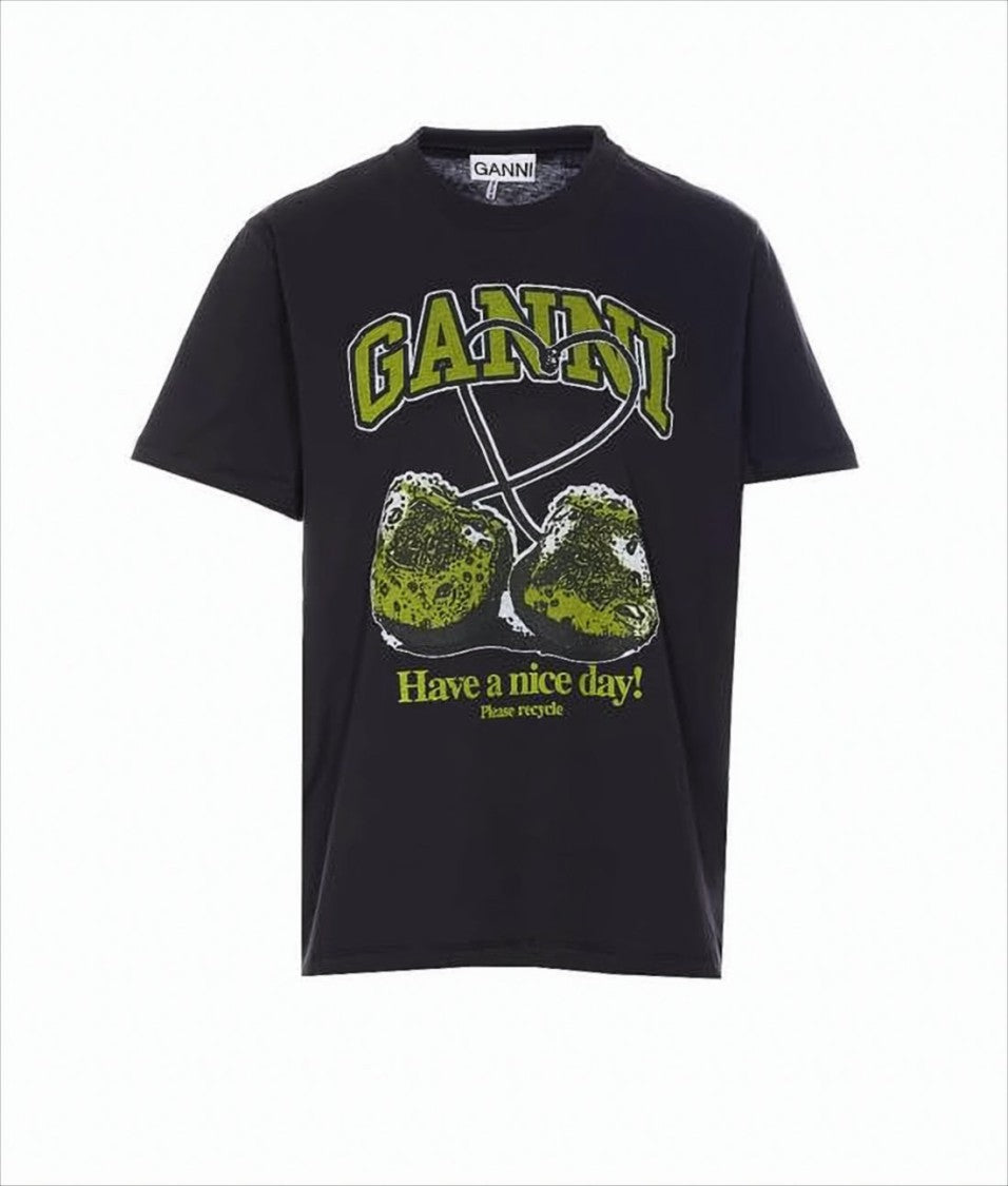 Ganni Relaxed Fit Graphic Print T-Shirt In Organic Cotton