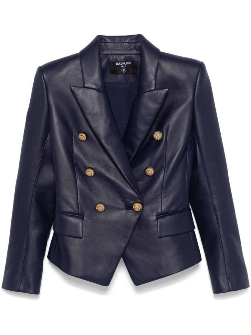 Balmain Midnight Blue Lambskin Double-Breasted Jacket