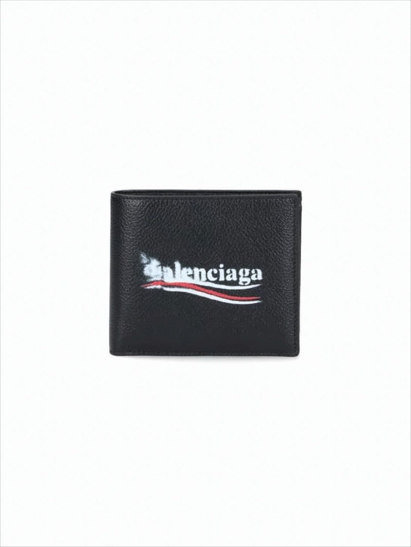 Balenciaga Textured Black Leather Bifold Wallet With Distinctive Graphic Logo