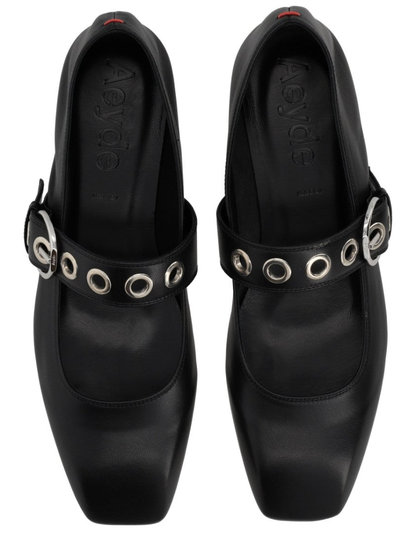 Aeydē Neutrals Uma Mary-Jane Eyelet Strap Flats