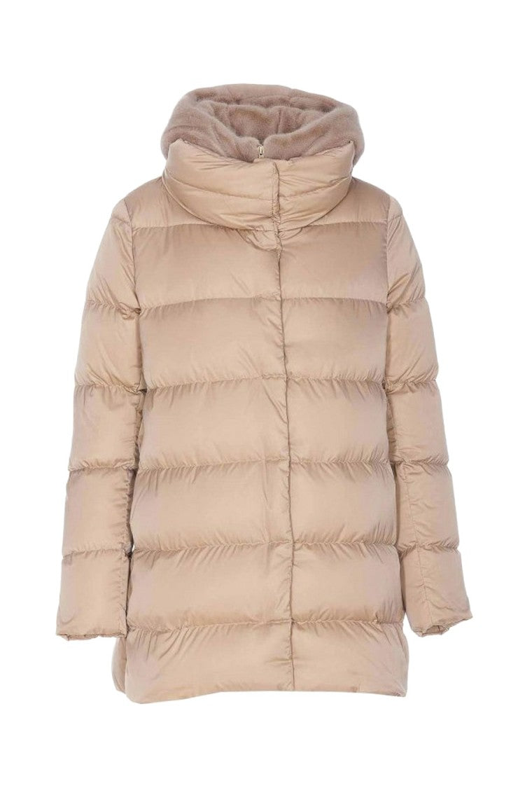 Herno Beige Polyester Fur-Trim Hooded Puffer Jacket