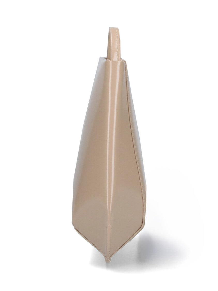Fane Beige Loge Glossy Leather Shoulder Bag