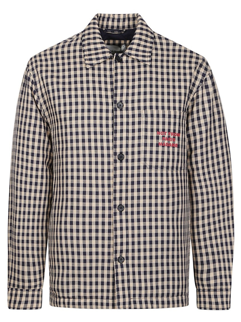 Drôle De Monsieur Classic Slogan Checkered Cotton Casual Shirt