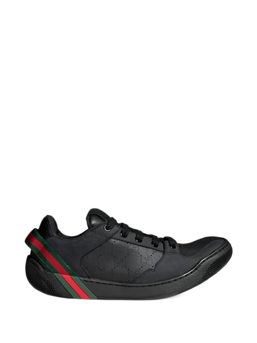 Gucci Lace-Up Black Calfskin Striped Heel Flats