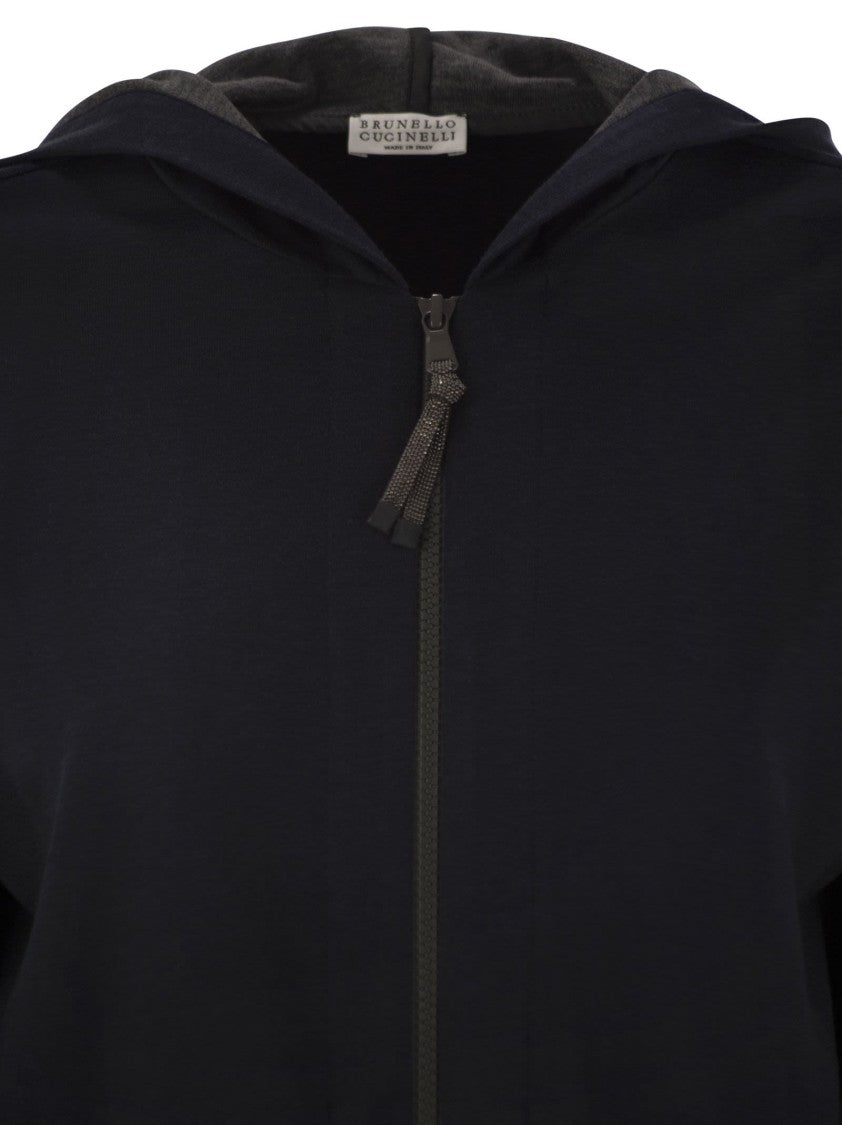 Brunello Cucinelli Cotton And Silk Interlock Hooded Topwear