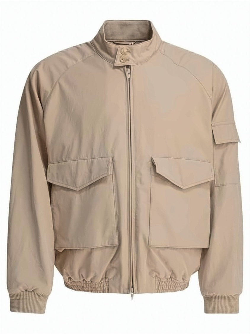 Kaptain Sunshine Cropped Beige Utility Jacket With Stand Collar