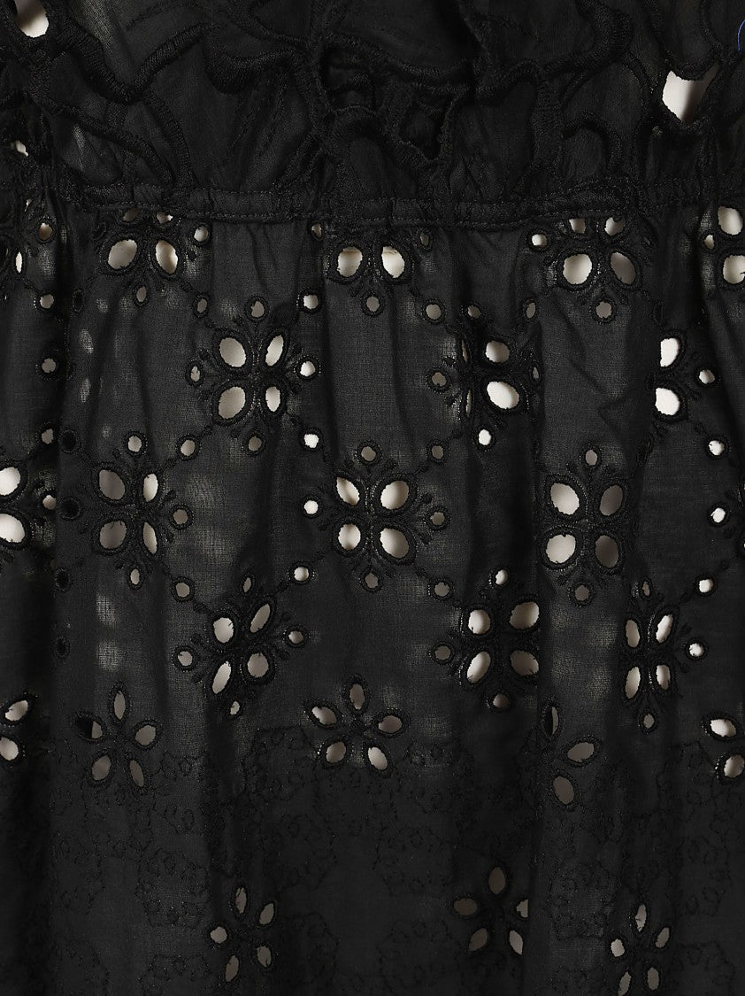 Ermanno Scervino Intricate Black Macramé Mini Dress With Elasticized Waist