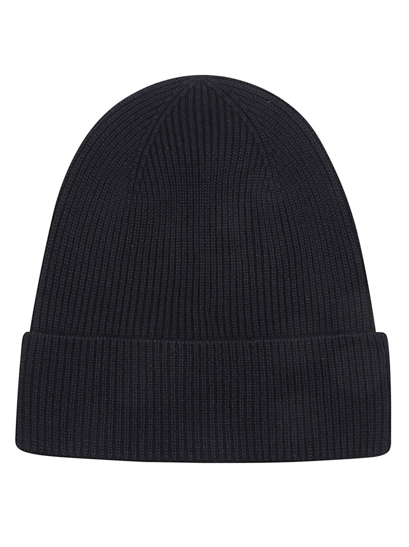Moncler Virgin Wool Ribbed Knit Logo Beanie