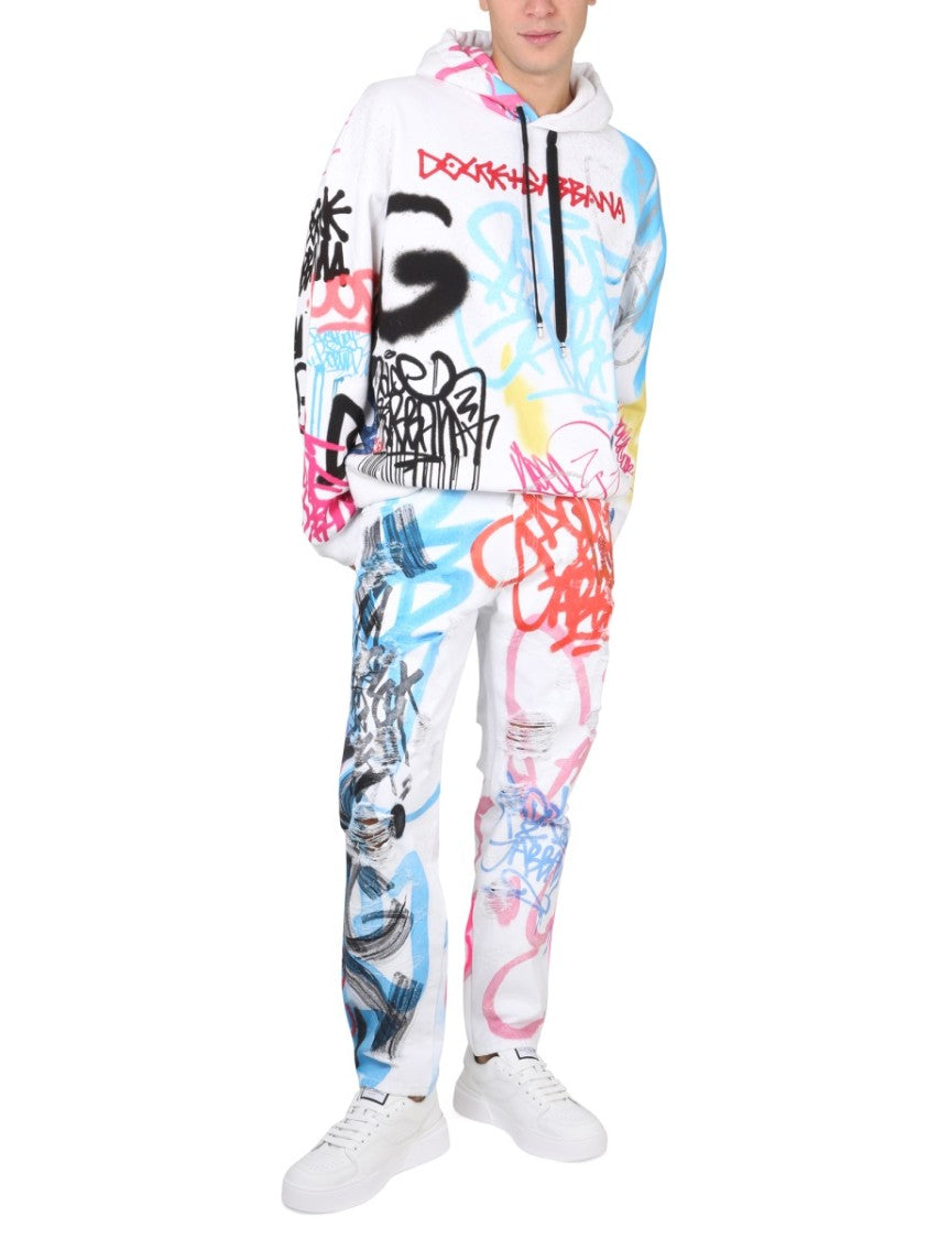 Dolce & Gabbana Graffiti-Print Loose Fit Jeans