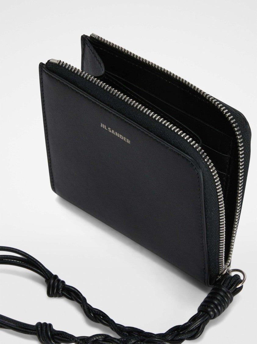 Jil Sander Black Rectangular Zip Braided Wallet
