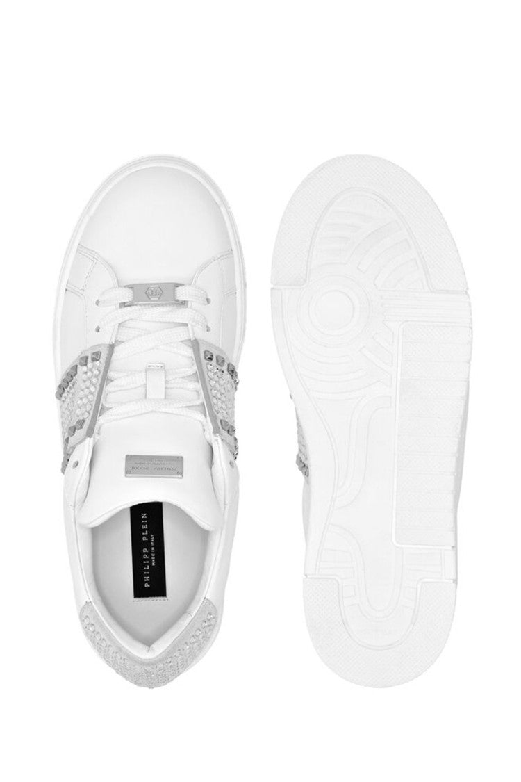 Philipp Plein White Leather Crystal-Embellished Sneakers
