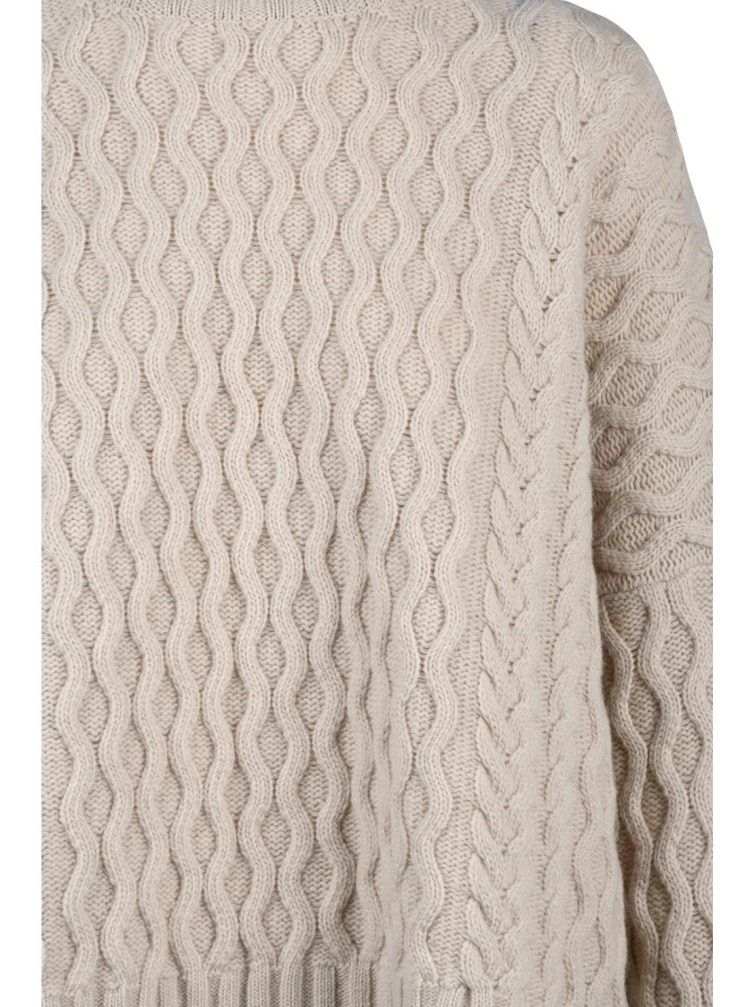 Max Mara Textured Cable Knit Oversized Sweater With High Crew Neckline