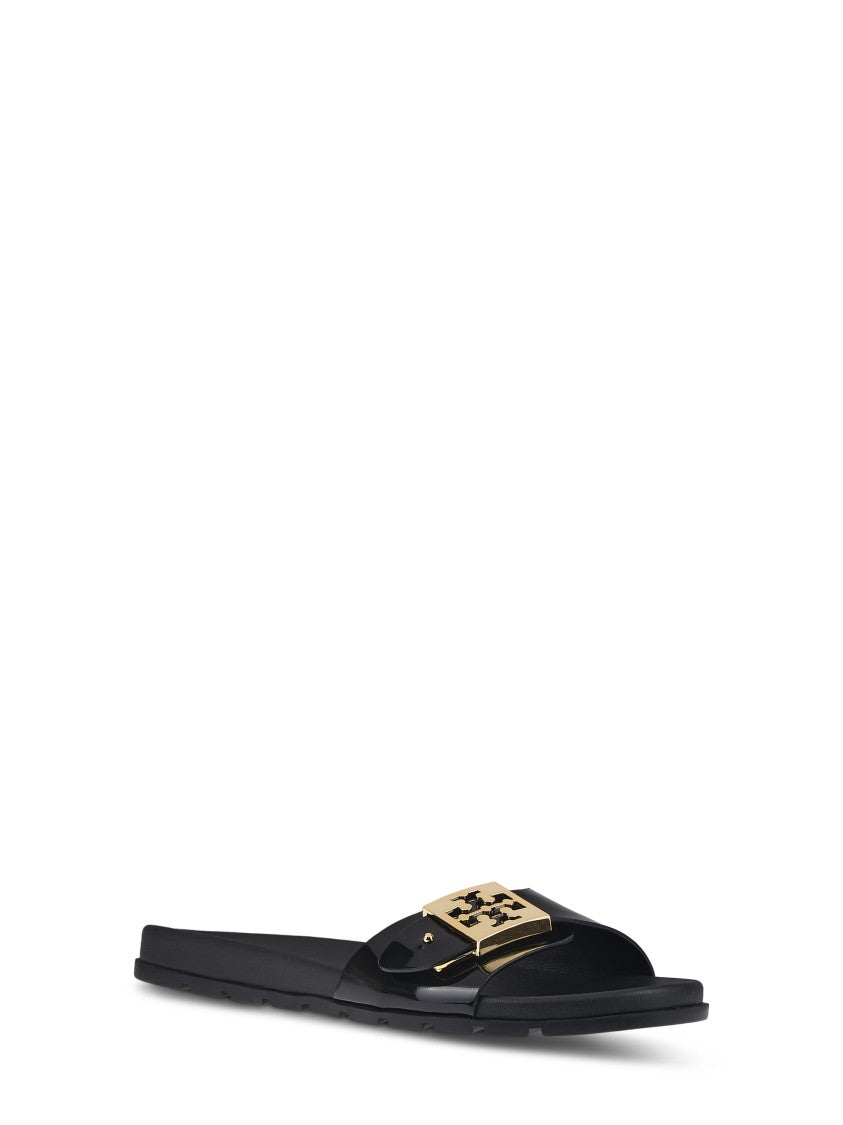 Tory Burch Prominent Buckle Slide Sandals In Smooth Leather