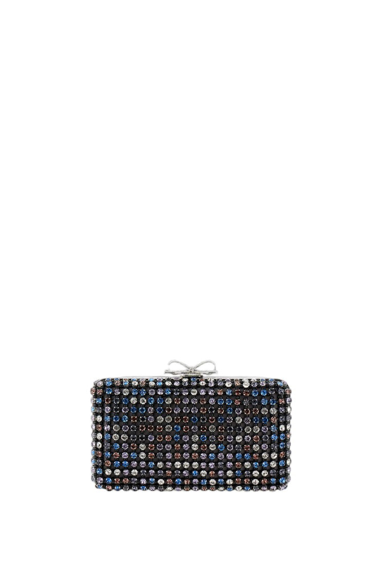 Self-Portrait Rectangular Crystal-Embellished Clutch With Silver-Tone Strap