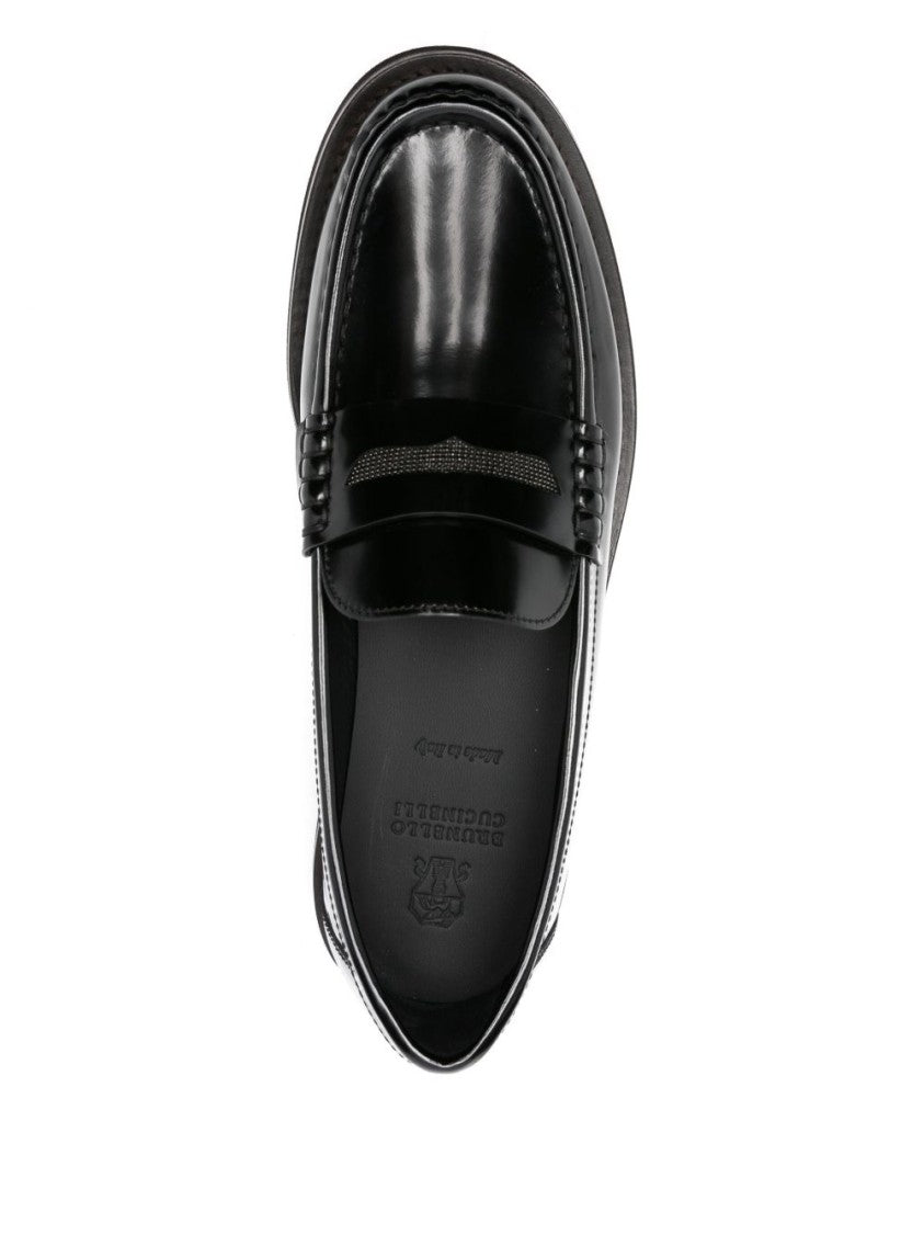Brunello Cucinelli Polished Black Leather Loafers