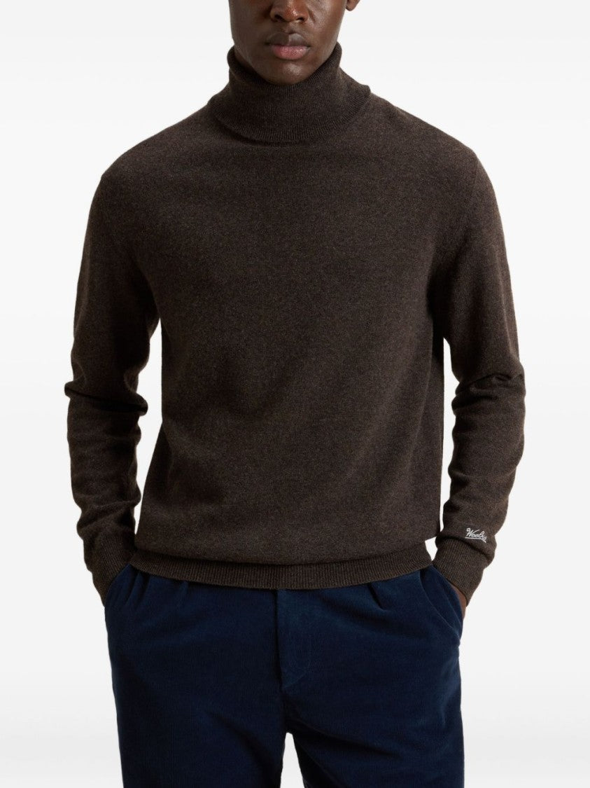 Woolrich High Neck Brown Wool Sweater