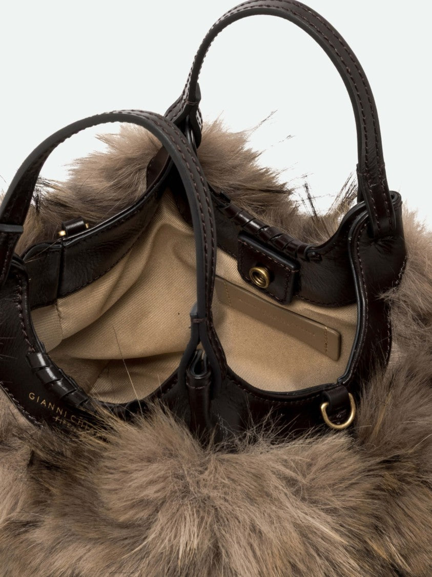 Gianni Chiarini Textured Fur Shoulder Bag With Dark Leather Accents