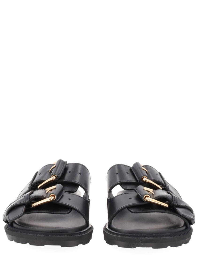 Moschino Gold Tie-Me Buckles Calf Leather Sandals