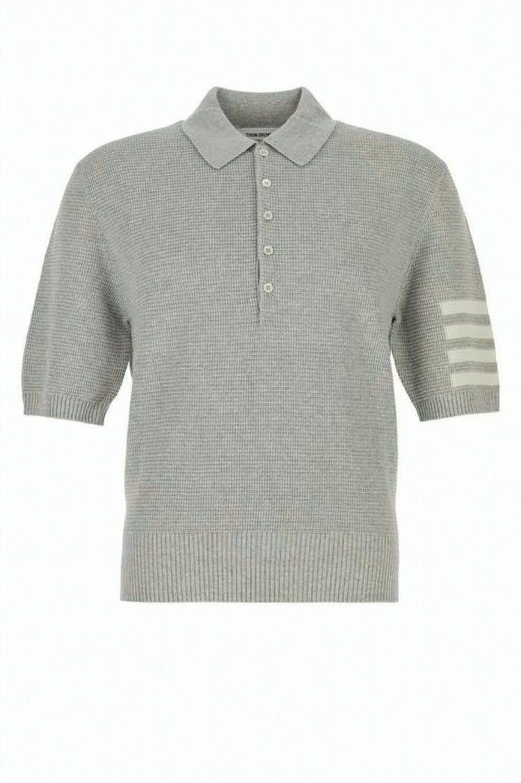 Thom Browne Short-Sleeved Polo Shirt With Textured Knit