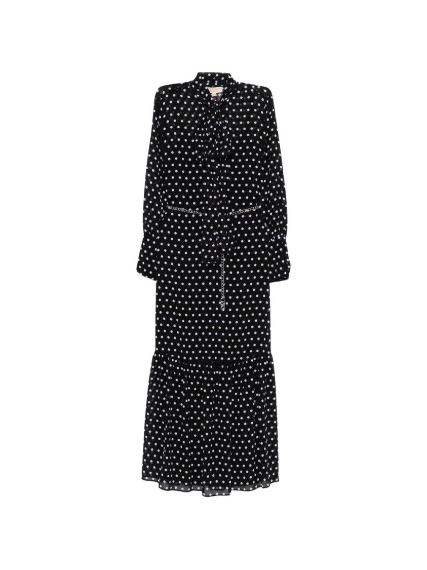 Michael Kors Polka Dot Midi Dress With Tie-Neck Detail